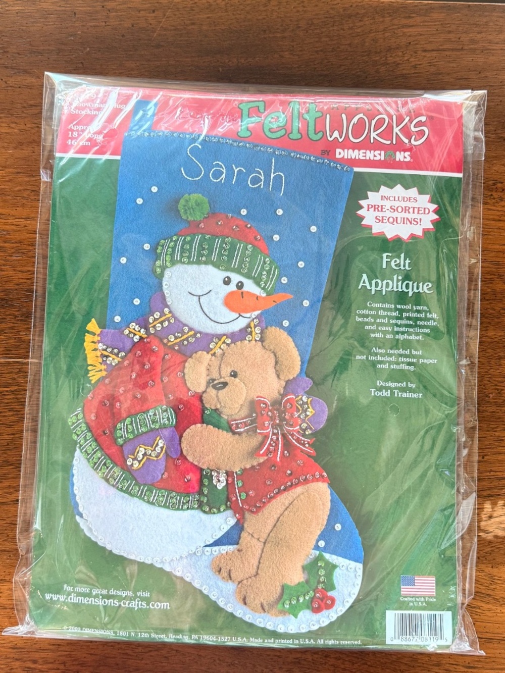 Dimensions 2003 FeltWorks Snowman Hug Teddy Bear Stocking Kit 8119 Sealed